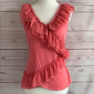 ELLE tank top ~ SM~ pink with ruffle details